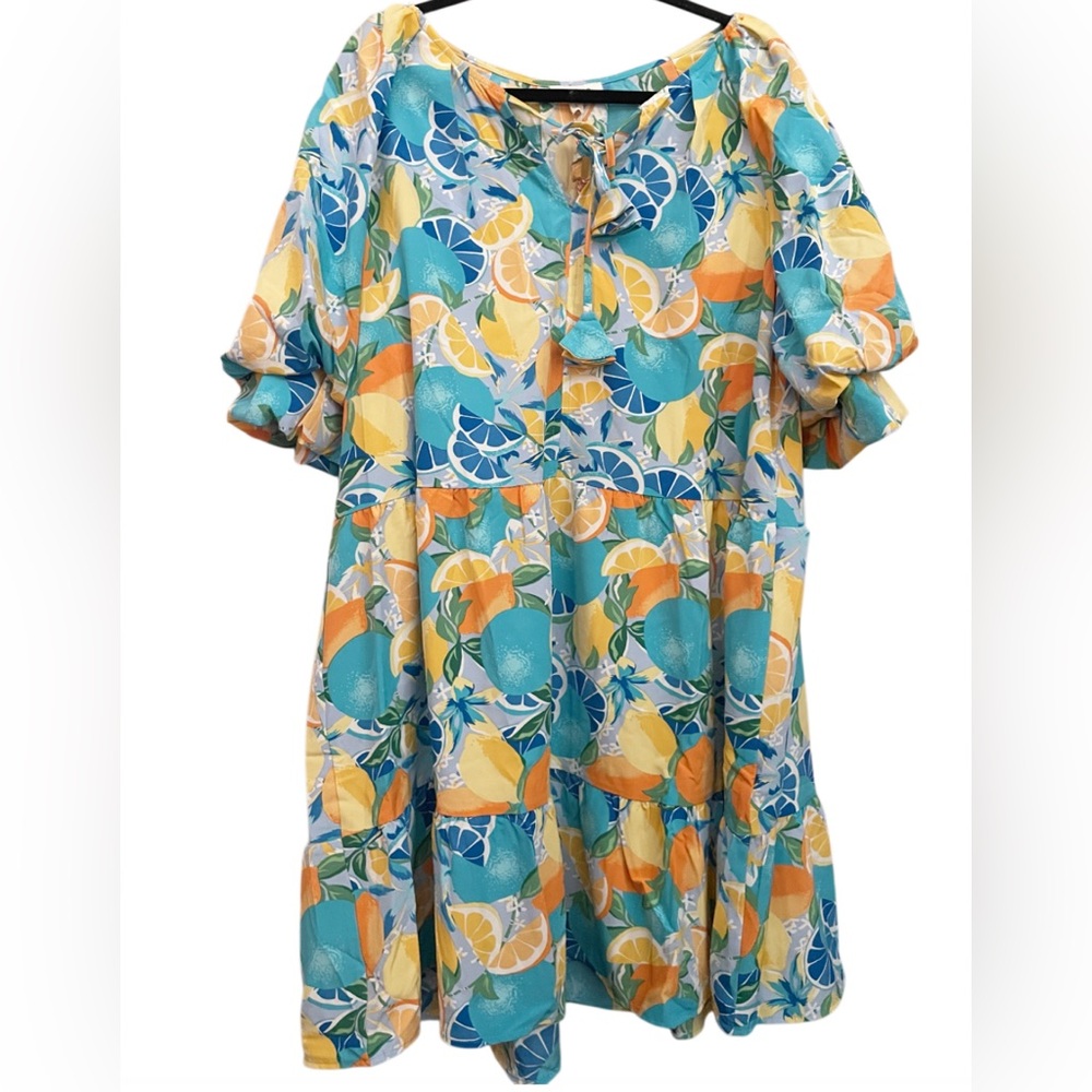 D115 Umgee Size Large Spring Summer Lemon Pront Dress NwT Puffy Sleeves